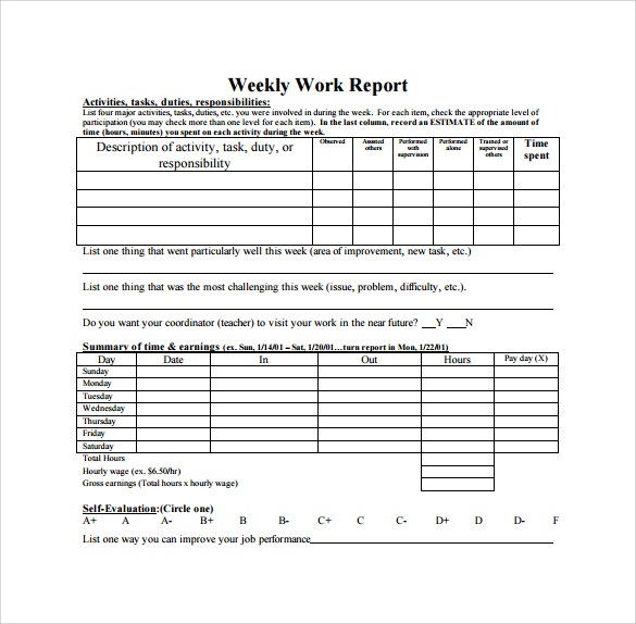 weekly work report template