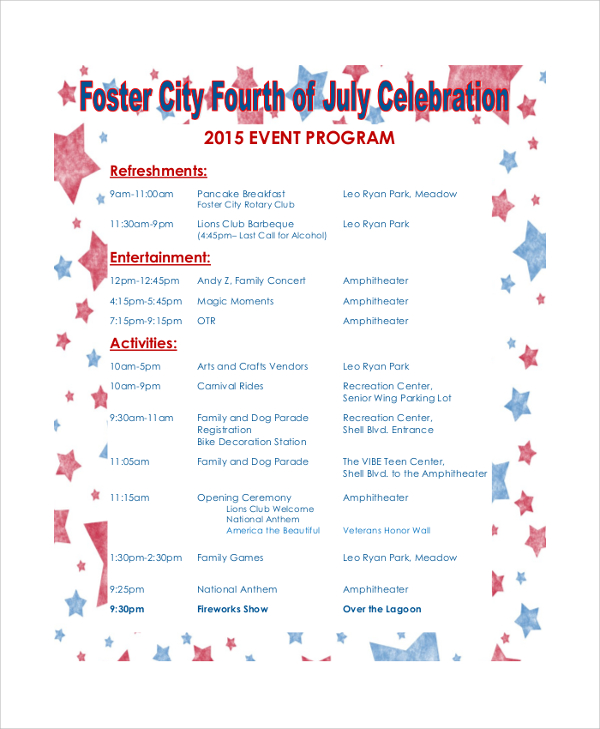 event celebration program schedule