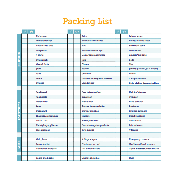 Packing List Template Pdf Packing List Template Good Notes Packing List