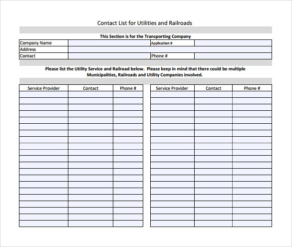 contact list template for utilities and railroads