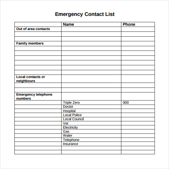 emergency contact list