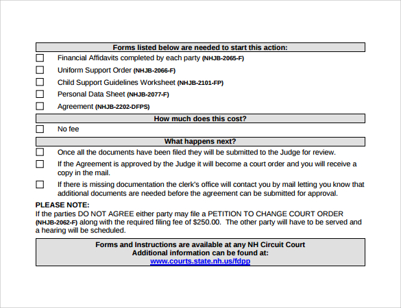 child support agreement template free download