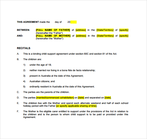 print child support agreement template