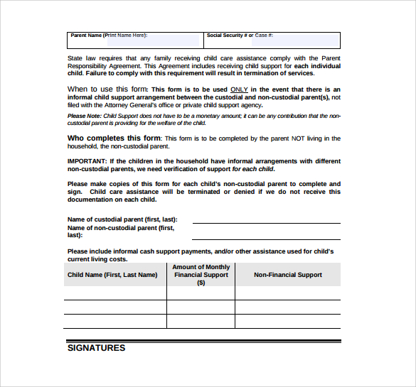 printable child support agreement template