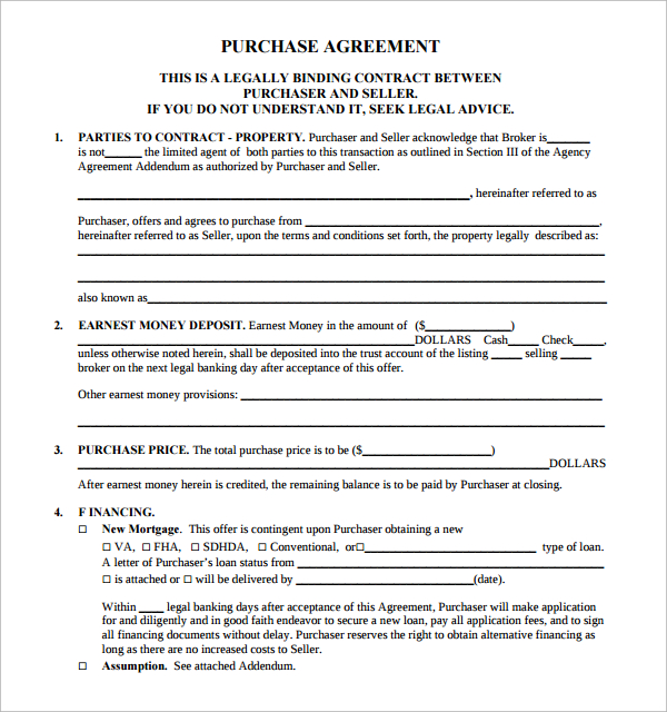 Free Printable Real Estate Purchase Agreement Pdf