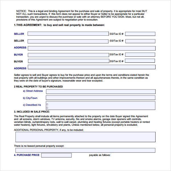 free simple real estate agreement template