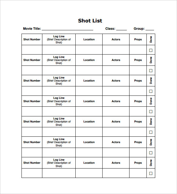 FREE 10  Shot List Templates in PDF MS Word Excel