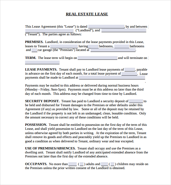 real estate lease agreement template