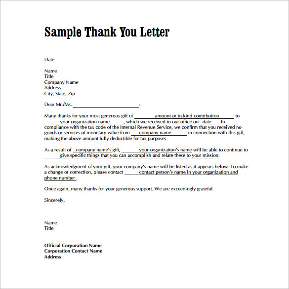 thank you letter for gift amount pdf template free download