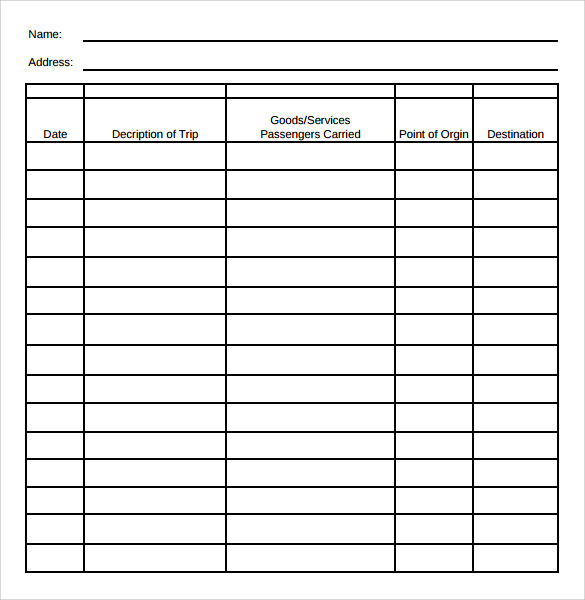 automobile mileage log