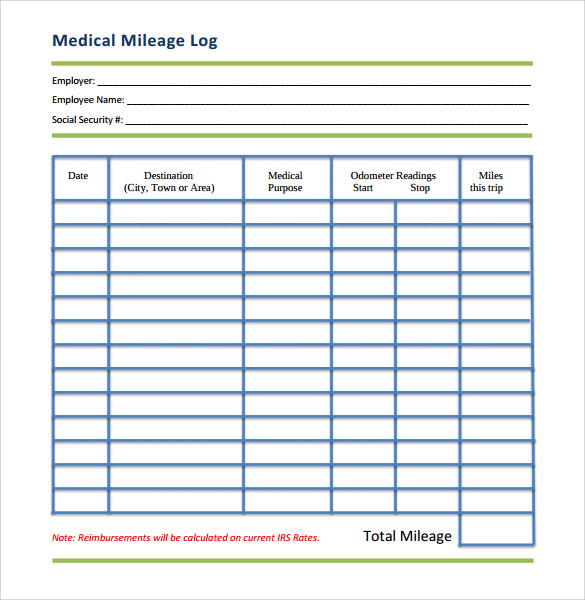 medical mileage log template