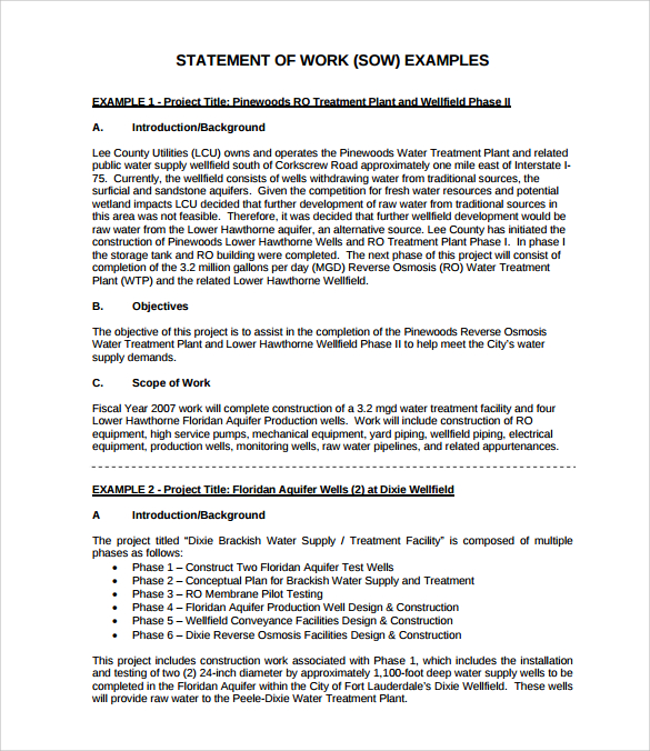 Sample Statement of Work Template - 13+ Free Documents 