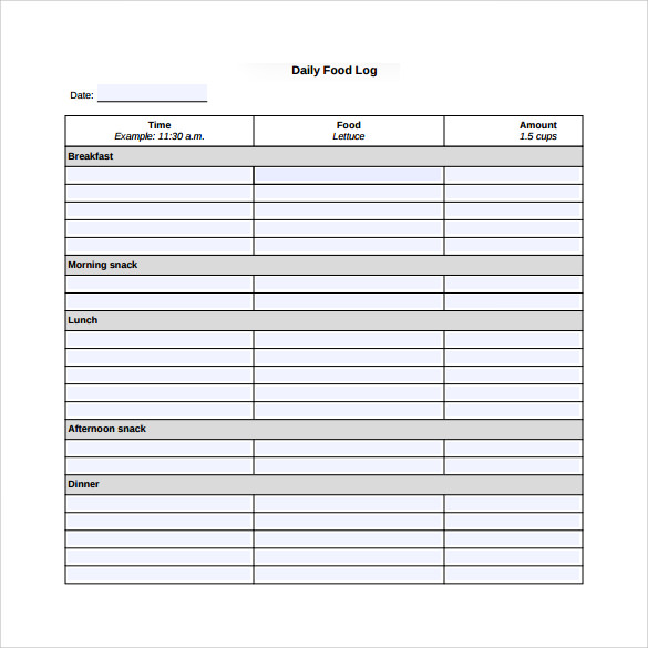 Daily Food Log Template