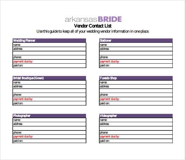 contact list excel template