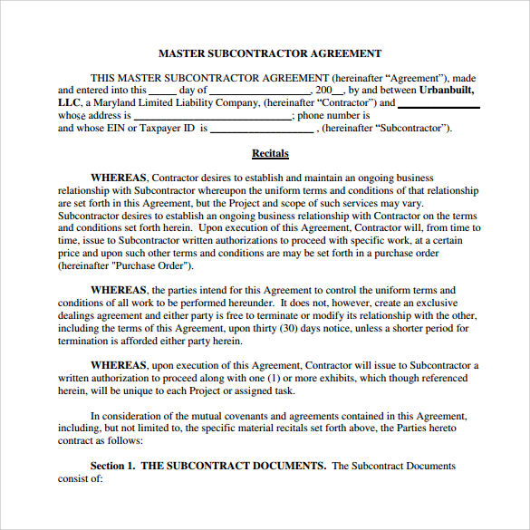 FREE 17 Subcontractor Agreement Templates In PDF