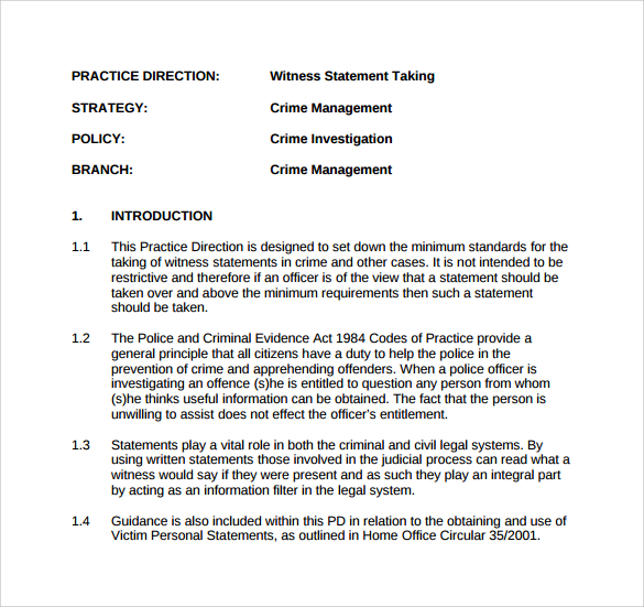 witness statement for in word format