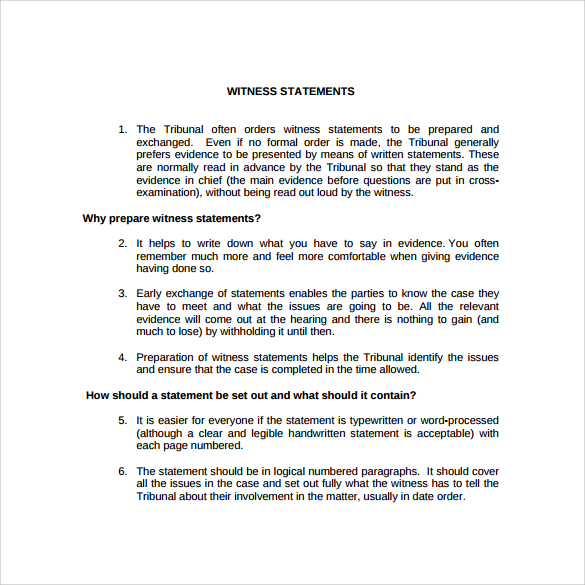 FREE 12 Sample Witness Statement Templates In PDF MS Word