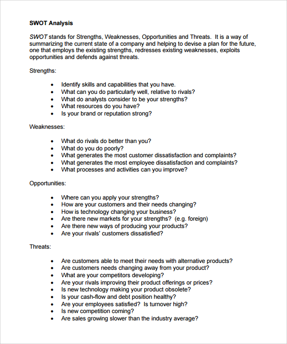 FREE 14+ SWOT Analysis Samples in Excel | Google Docs | MS Word | Pages ...