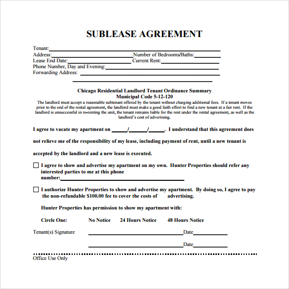 FREE 25  Sample Sublease Agreement Templates in Google Docs MS Word