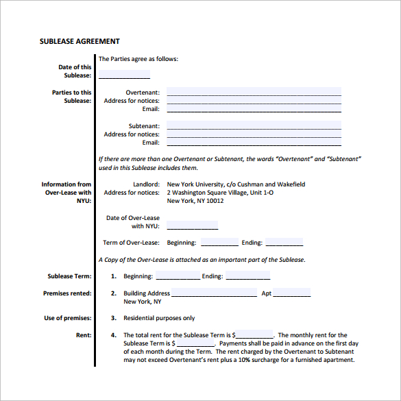 sublease agreement template to download