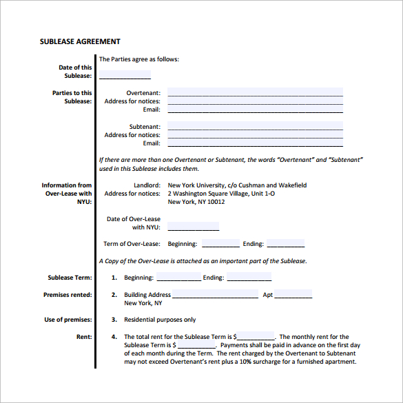 FREE 25+ Sample Sublease Agreement Templates in Google Docs MS Word