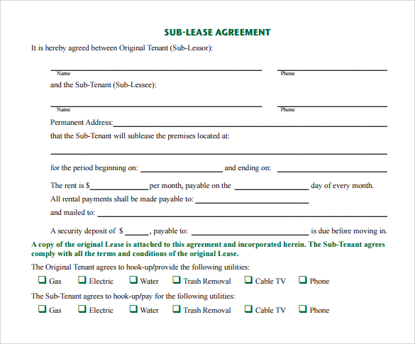 simple sublease agreement template