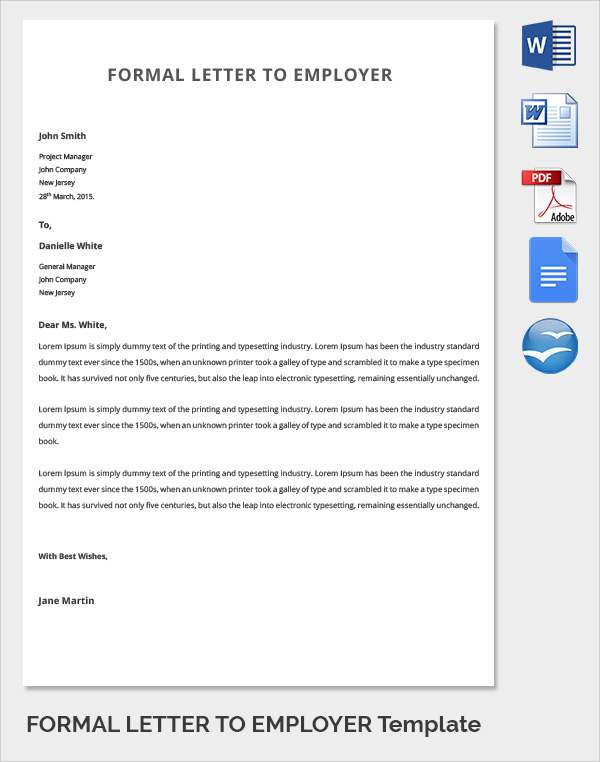 Formal Letter To Employer Template