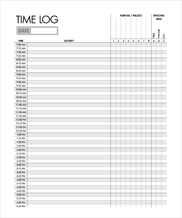 free time log template pdf