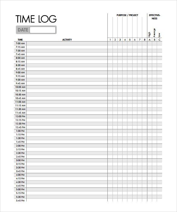 Free Printable Time Log Template