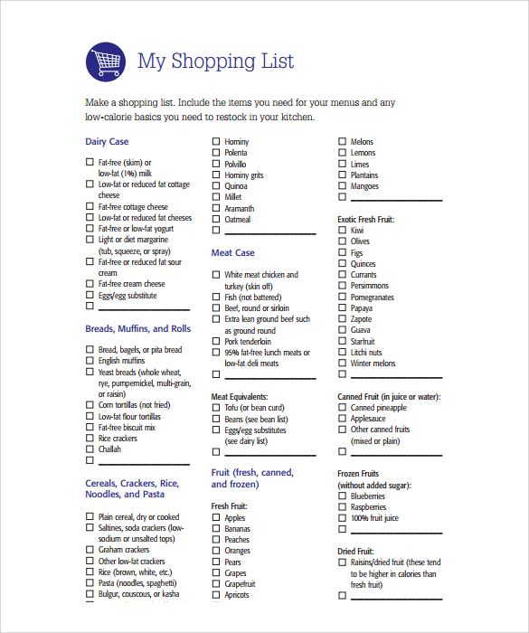 printable shopping list template