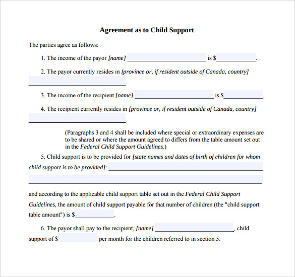 child support agreement template free download