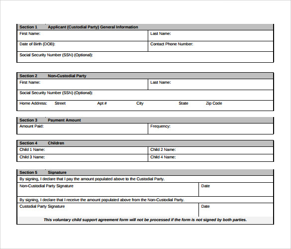 Child Support Agreement Letter Sample Free