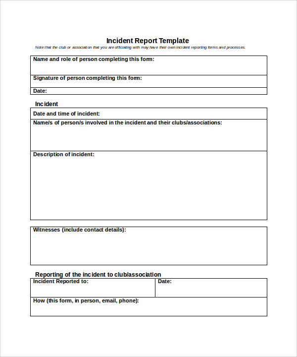 Incident Report Template Uk