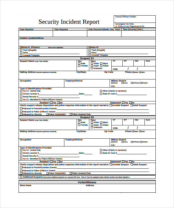 FREE 34+ Sample Incident Report Templates in PDF MS Word Pages