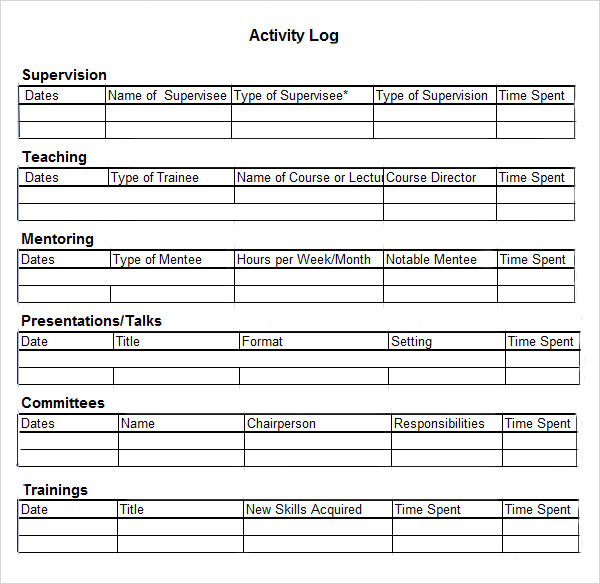 Free Activity Log Templates 10  Word Excel PDF Formats