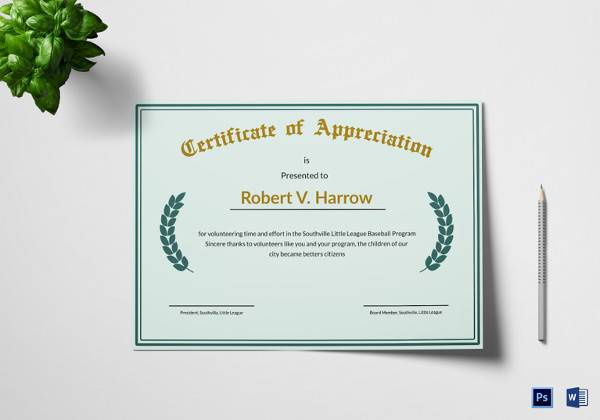 appreciation certificate template