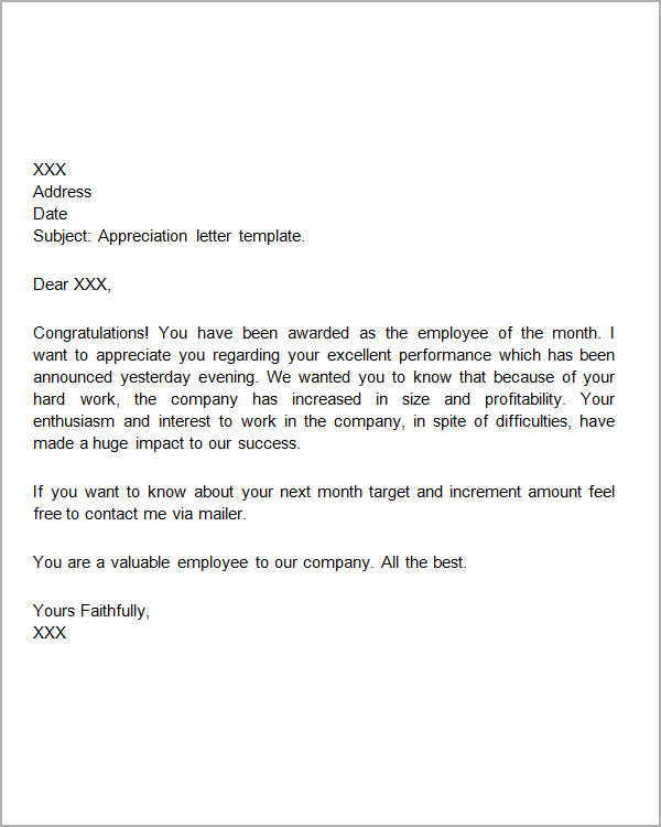 Letter of Appreciation to Employer