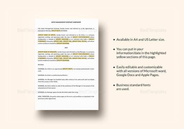 artist management contract template