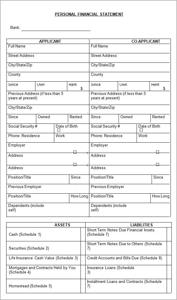 15+ Sample Personal Financial Statement Templates | Sample Templates