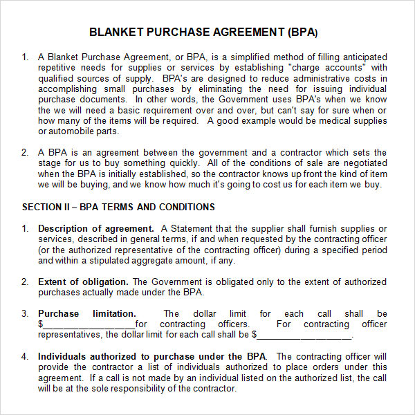 Blanket Purchase Agreement Import Template at Michelle Chan blog