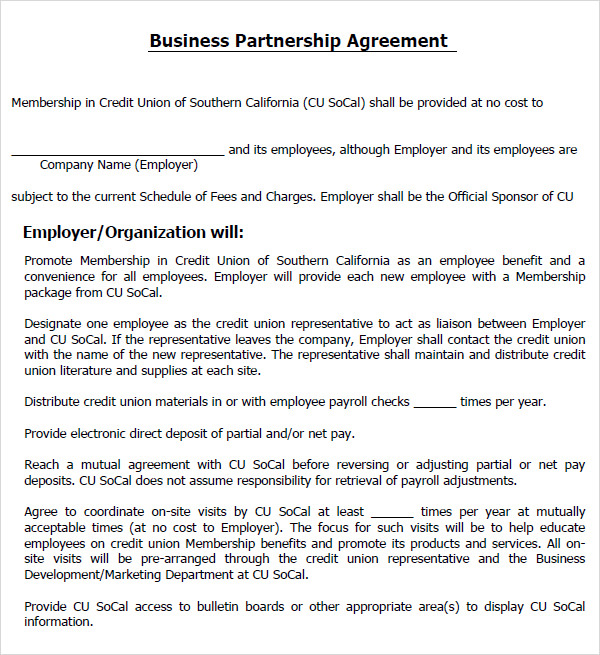 business partnership agreement form