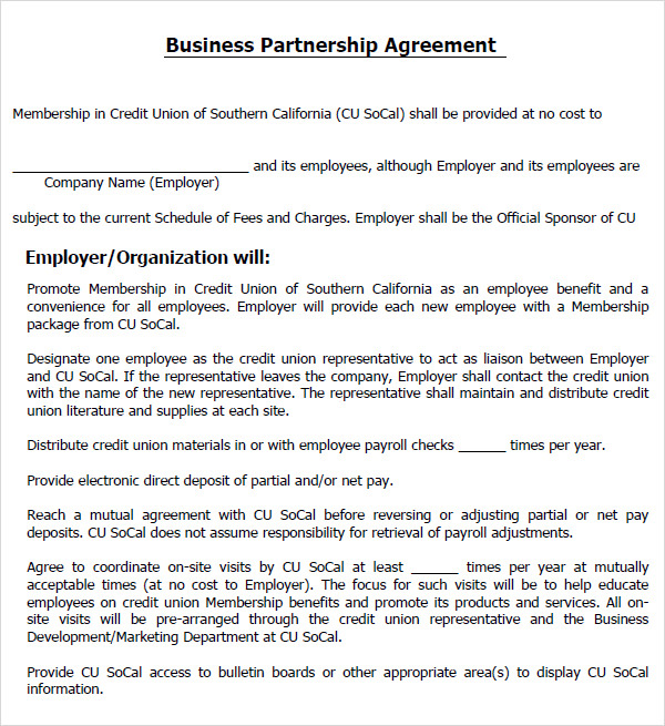 Business Partnership Agreement Form