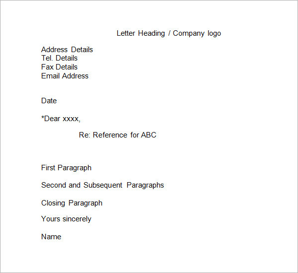 Reference Letter Outline Business Reference Letters Format