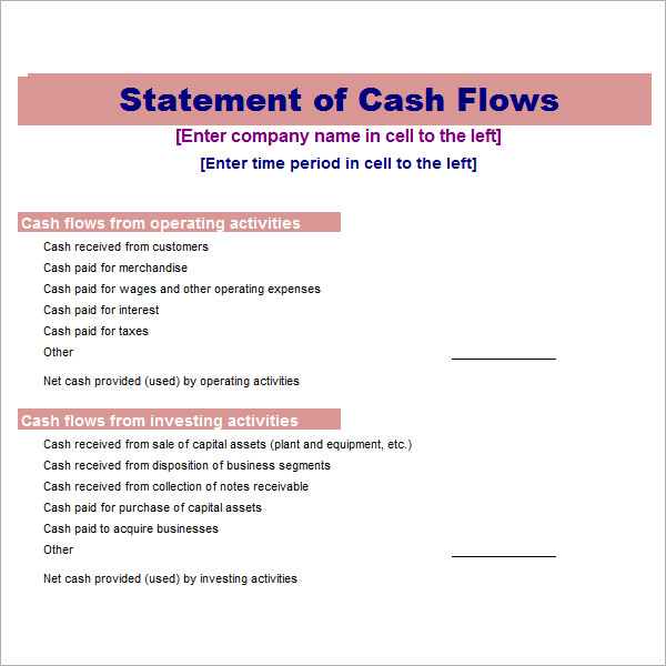 cash flow statement fformat template