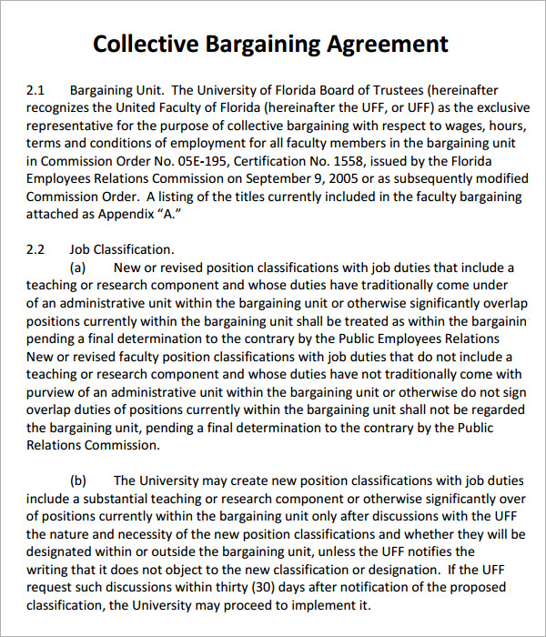 collective bargaining agreement format