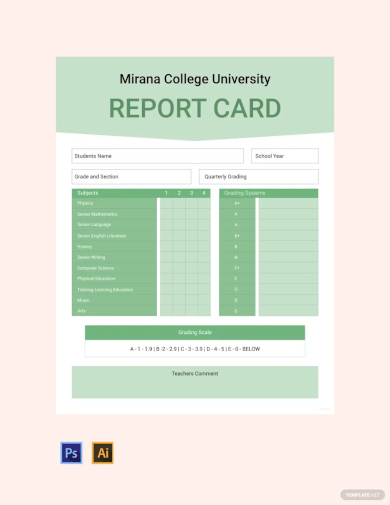 college report card template
