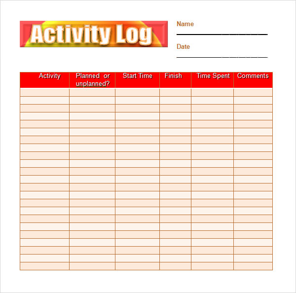 Activity Log Template Excel