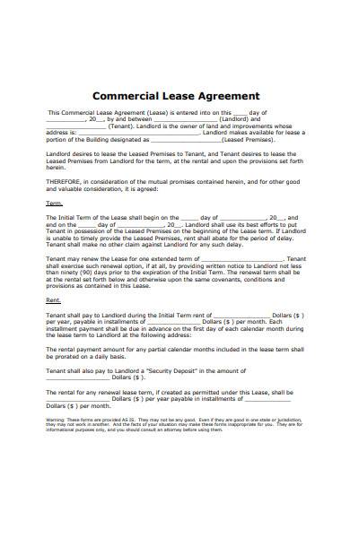 commercial lease agreement sample