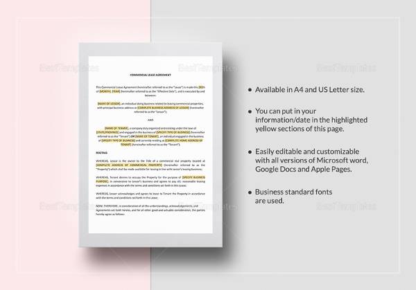 commercial lease agreement template