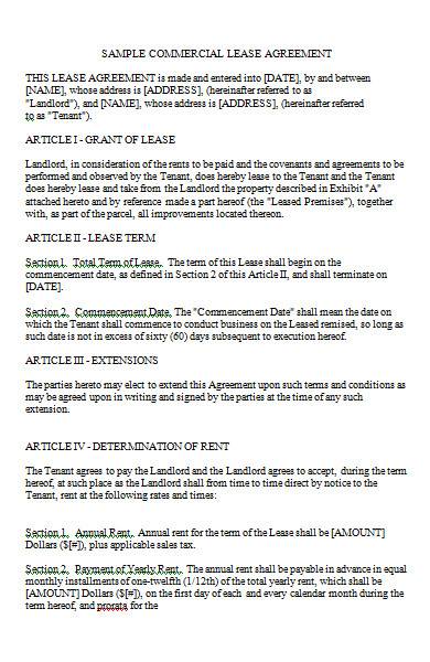 commercial lease agreement in ms word